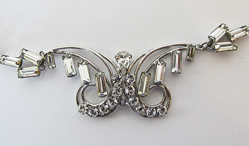 Vintage Sterling Silver Mid Century Geometric Rhinestone Necklace