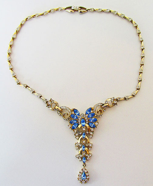 Coro Vintage Mid Century 1940s Sapphire Blue Drop Necklace