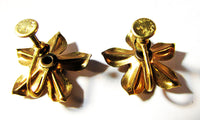 1940s Vintage Jewelry Sapphire Diamante Gold Filled Floral Earrings - Back - Thumbnail