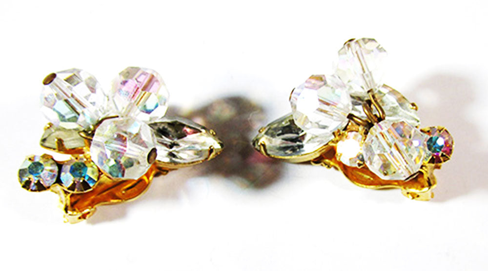 1950s Vintage Jewelry Exceptional Diamante and Crystal Bead Earrings - Front