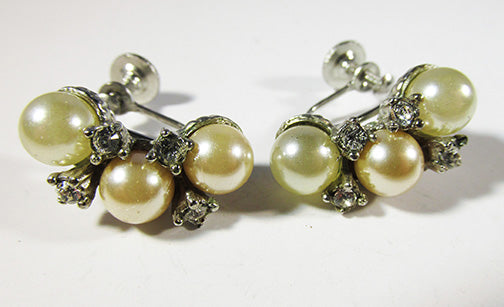 Vintage Dainty Mid-Century Elegant Rhinestone and Pearl Earrings