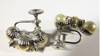 Vintage Dainty Mid-Century Elegant Rhinestone and Pearl Earrings - Thumbnail