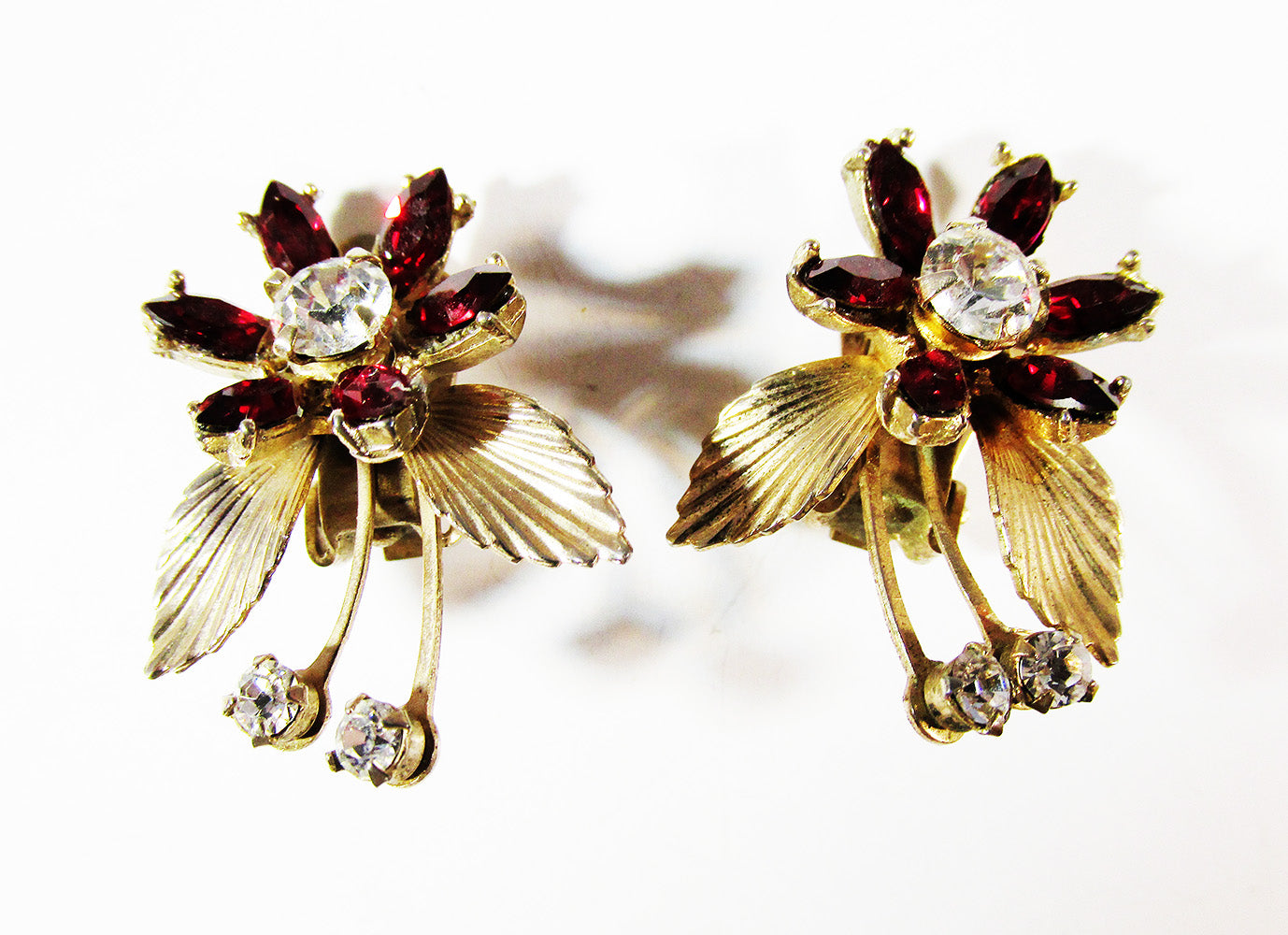 Adorable 1950s Vintage Sparkling Diamante Floral Spray Earrings - Front