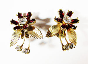 Adorable 1950s Vintage Sparkling Diamante Floral Spray Earrings - Front