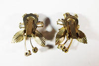 Adorable 1950s Vintage Sparkling Diamante Floral Spray Earrings - Back - Thumbnail