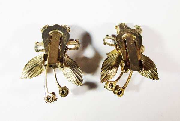 Adorable 1950s Vintage Sparkling Diamante Floral Spray Earrings - Back