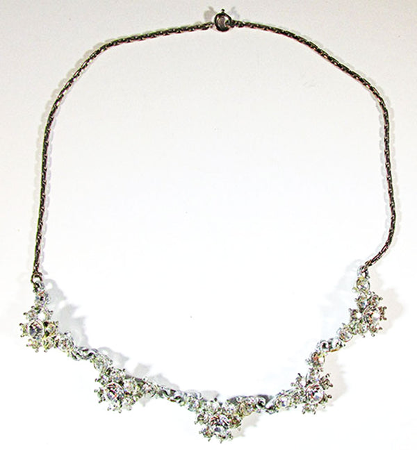 Vintage Mid-Century Unique Sparkling Diamante Floral Necklace - Front