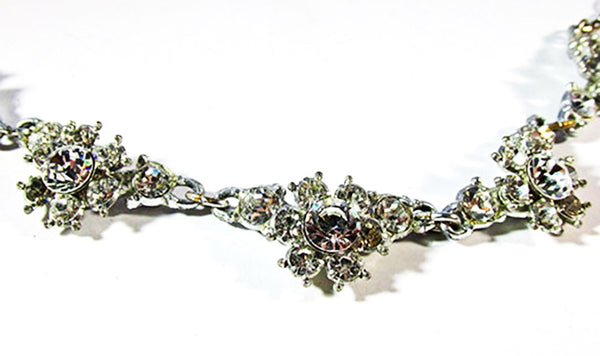 Vintage Mid-Century Unique Sparkling Diamante Floral Necklace - Close Up