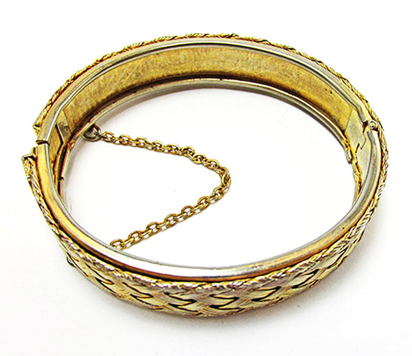 Vintage Jewelry 1960s Distinctive Gold Basket Weave Cuff Bracelet - Inner Circumference