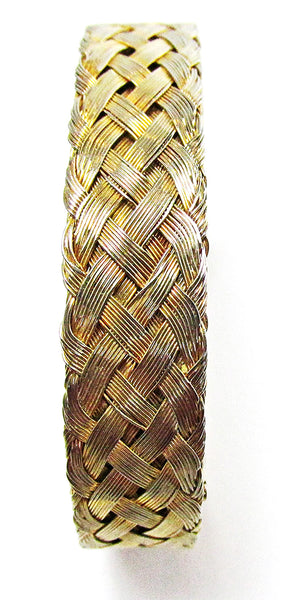 Vintage Jewelry 1960s Distinctive Gold Basket Weave Cuff Bracelet - Front