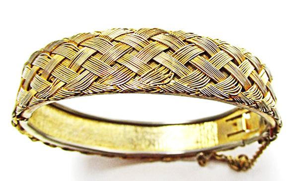 Vintage Jewelry 1960s Distinctive Gold Basket Weave Cuff Bracelet - Front