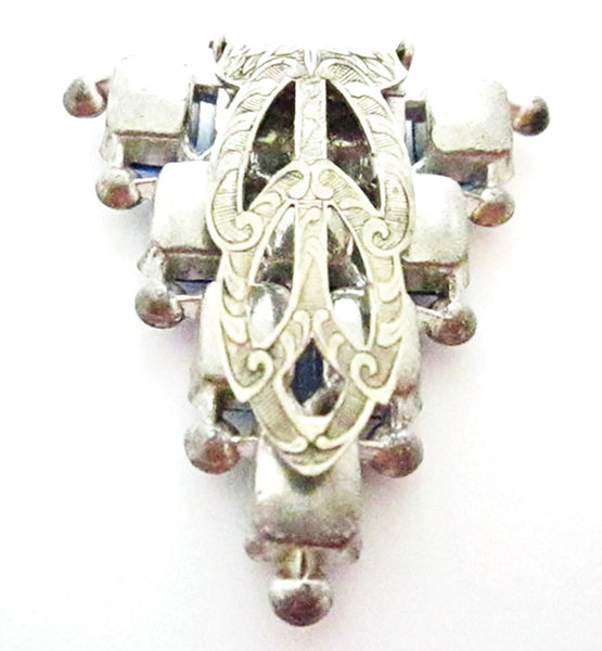 Vintage 1930s Jewelry Striking Sapphire Diamante Art Deco Dress Clip - Back