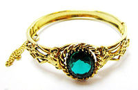 Vintage 1950s Stunning Mid-Century Emerald Etched Cuff Bracelet - Front - Thumbnail