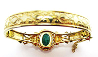 Vintage 1950s Stunning Mid-Century Emerald Etched Cuff Bracelet - Back - Thumbnail