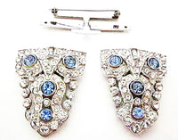 1930s Vintage Jewelry Spectacular Art Deco Sapphire Diamante Duette - Clips and Frame - Thumbnail