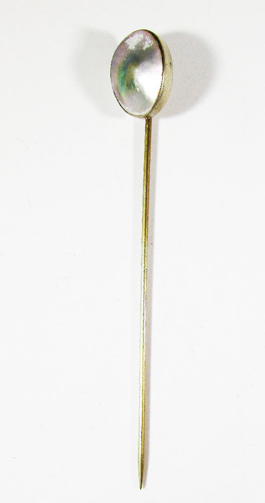 Timeless 1940s Mid-Century Sterling Mother of Pearl Hat or Stick Pin - Front