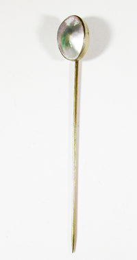 Timeless 1940s Mid-Century Sterling Mother of Pearl Hat or Stick Pin - Front - Thumbnail