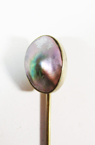 Timeless 1940s Mid-Century Sterling Mother of Pearl Hat or Stick Pin - Close Up