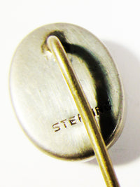 Timeless 1940s Mid-Century Sterling Mother of Pearl Hat or Stick Pin - Sterling Mark - Thumbnail