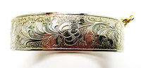 Vintage Jewelry 1950s Mid-Century Engraved Floral Cuff Bracelet - Front - Thumbnail