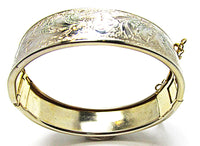 Vintage Jewelry 1950s Mid-Century Engraved Floral Cuff Bracelet - Inner Circumference - Thumbnail