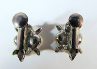 Vintage 1970s Dainty Retro Pearl and Rhinestone Floral Earrings - Thumbnail