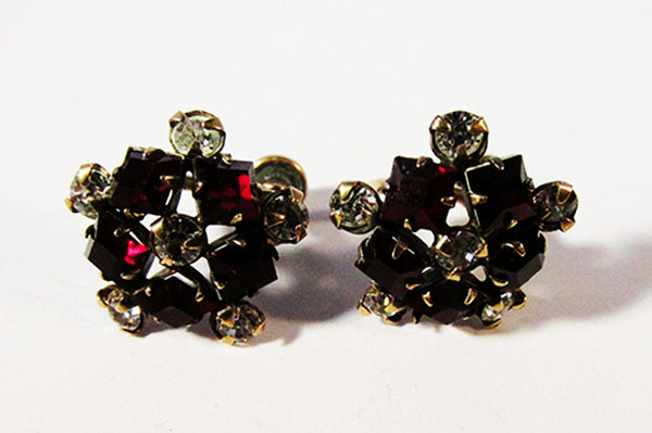 M&S Vintage Designer Mid-Century Diamante Gold Filled Earrings - Front