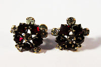 M&S Vintage Designer Mid-Century Diamante Gold Filled Earrings - Front - Thumbnail
