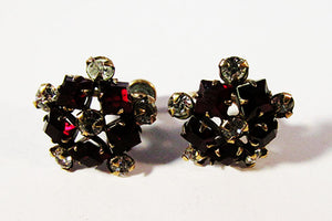M&S Vintage Designer Mid-Century Diamante Gold Filled Earrings - Front