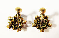 M&S Vintage Designer Mid-Century Diamante Gold Filled Earrings - Back - Thumbnail