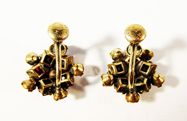 M&S Vintage Designer Mid-Century Diamante Gold Filled Earrings - Back