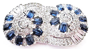 1930s Policini Vintage Jewelry Rare Art Deco Sapphire Diamante Duette
