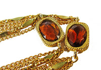 Sarah Coventry Vintage 1950s Amber Rhinestone Necklace and Earrings - Close Up - Thumbnail