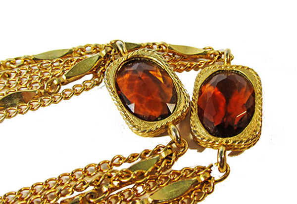 Sarah Coventry Vintage 1950s Amber Diamante Necklace and Earrings Set - Close Up