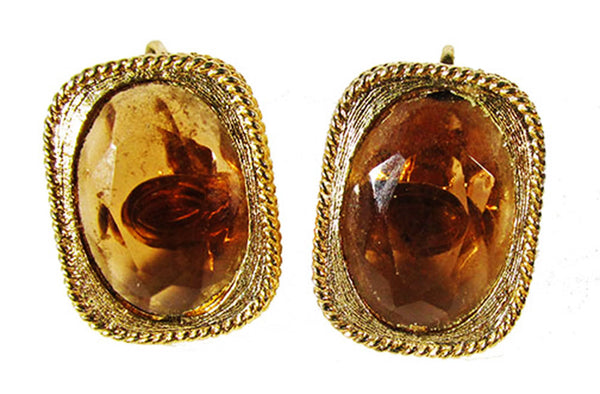 Sarah Coventry Vintage 1950s Amber Diamante Necklace and Earrings Set - Earrings Front