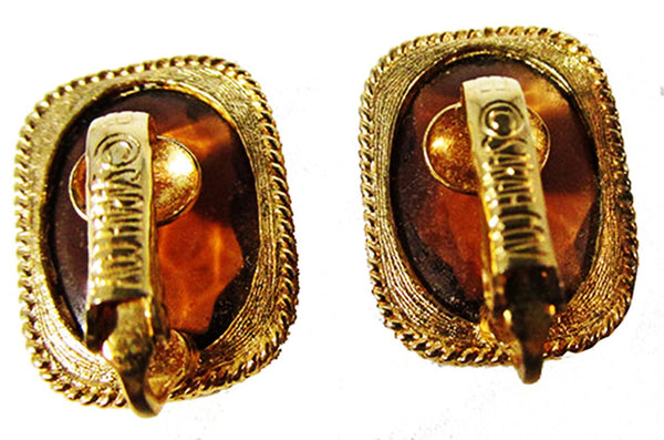 Sarah Coventry Vintage 1950s Amber Diamante Necklace and Earrings Set - Earrings Back