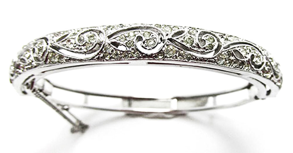 Vintage Costume Jewelry 1960s Superb Sparkling Diamante Cuff Bracelet - Front