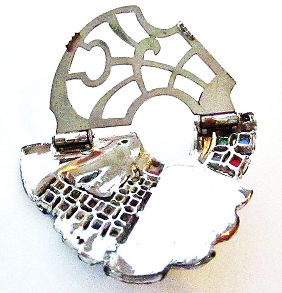 1930s Vintage Costume Jewelry Art Deco Multi-Color Diamante Dress Clip