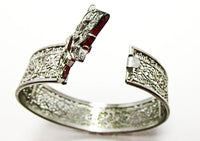 Rare JJ White Antique 1910s Clear Rhinestone Bow Cuff Bracelet - Front Opening - Thumbnail