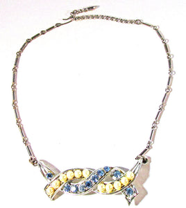 Vintage Coro 1950s Mid-Century Rhinestone and Pearl Necklace - Front