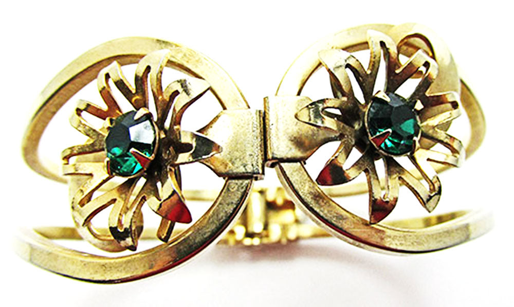 Striking Vintage Jewelry 1950s  Mid-Century Emerald Cuff Bracelet - Front