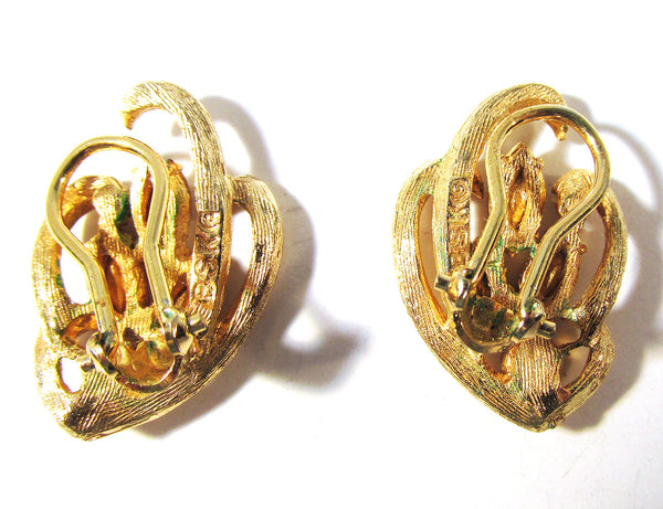 BSK Jewelry Vintage 1970s Designer Topaz Rhinestone Earrings - Back