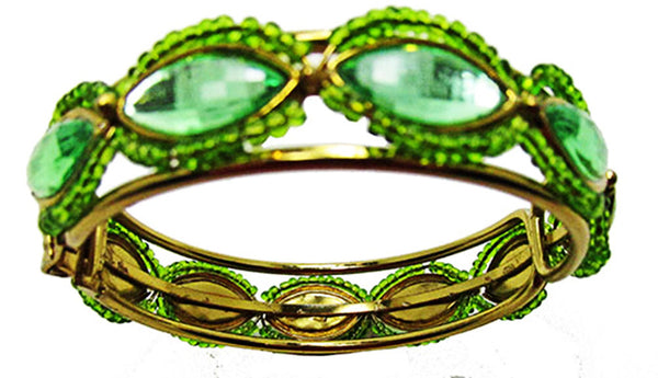 Vintage Jewelry 1950s Mid-Century Bead and Rhinestone Cuff Bracelet - Inner Circumference