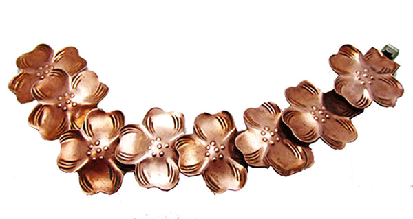 Rebajes Vintage 1950s Mid-Century Engraved Copper Floral Link Bracelet- Front