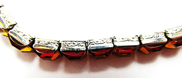 Vintage Jewelry 1930s Art Deco Geometric Topaz Diamante Bracelet - Engraving