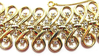 Trifari Vintage Jewelry 1950s Mid-Century Diamante Wide Link Bracelet - Close Up - Thumbnail