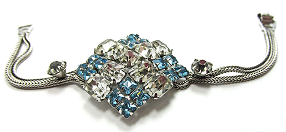 Vintage Jewelry 1930s Art Deco Geometric Aquamarine Diamante Bracelet