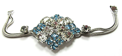 Vintage Jewelry 1930s Art Deco Geometric Aquamarine Diamante Bracelet - Front
