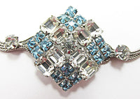 Vintage Jewelry 1930s Art Deco Geometric Aquamarine Diamante Bracelet