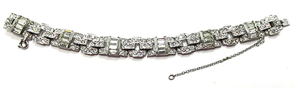 Exquisite Vintage 1930s Art Deco Clear Rhinestone Silver Bracelet - Front